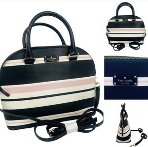 BNWOT Kate Spade Grove Street "Carli" Black, Pink, Cream White Striped Satchel